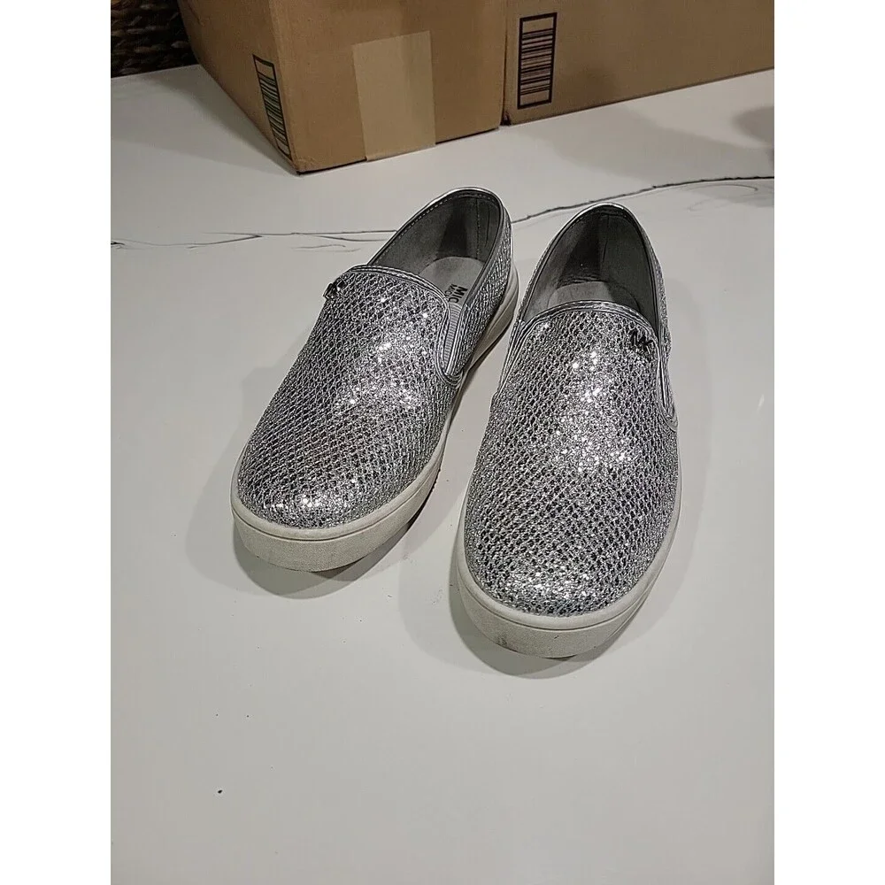 Michael Kors Ivy Eileen Shoe Slip On  Silver Sparkly Snake Embossed Sz 5
